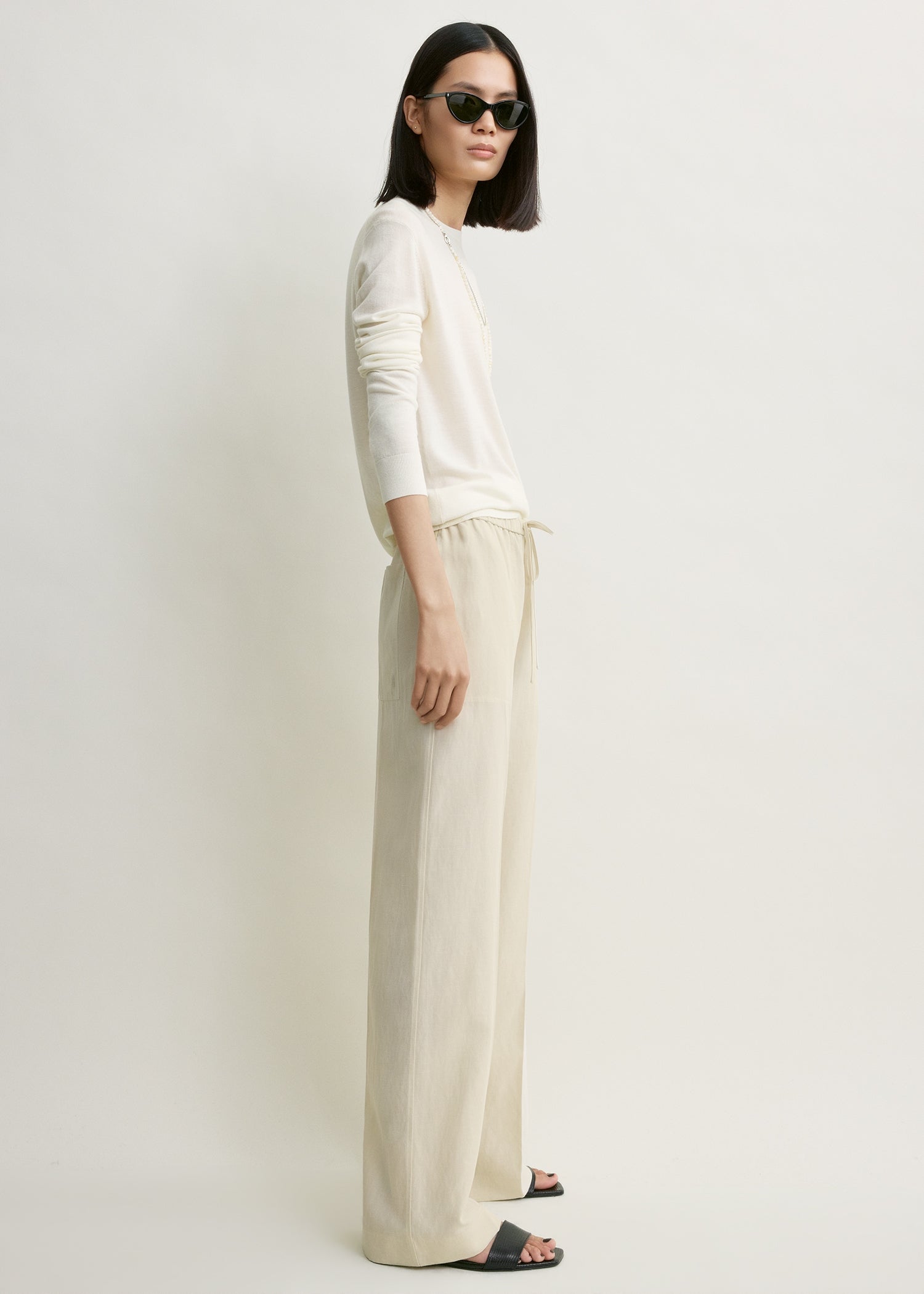 Fluid drawstring trousers talc