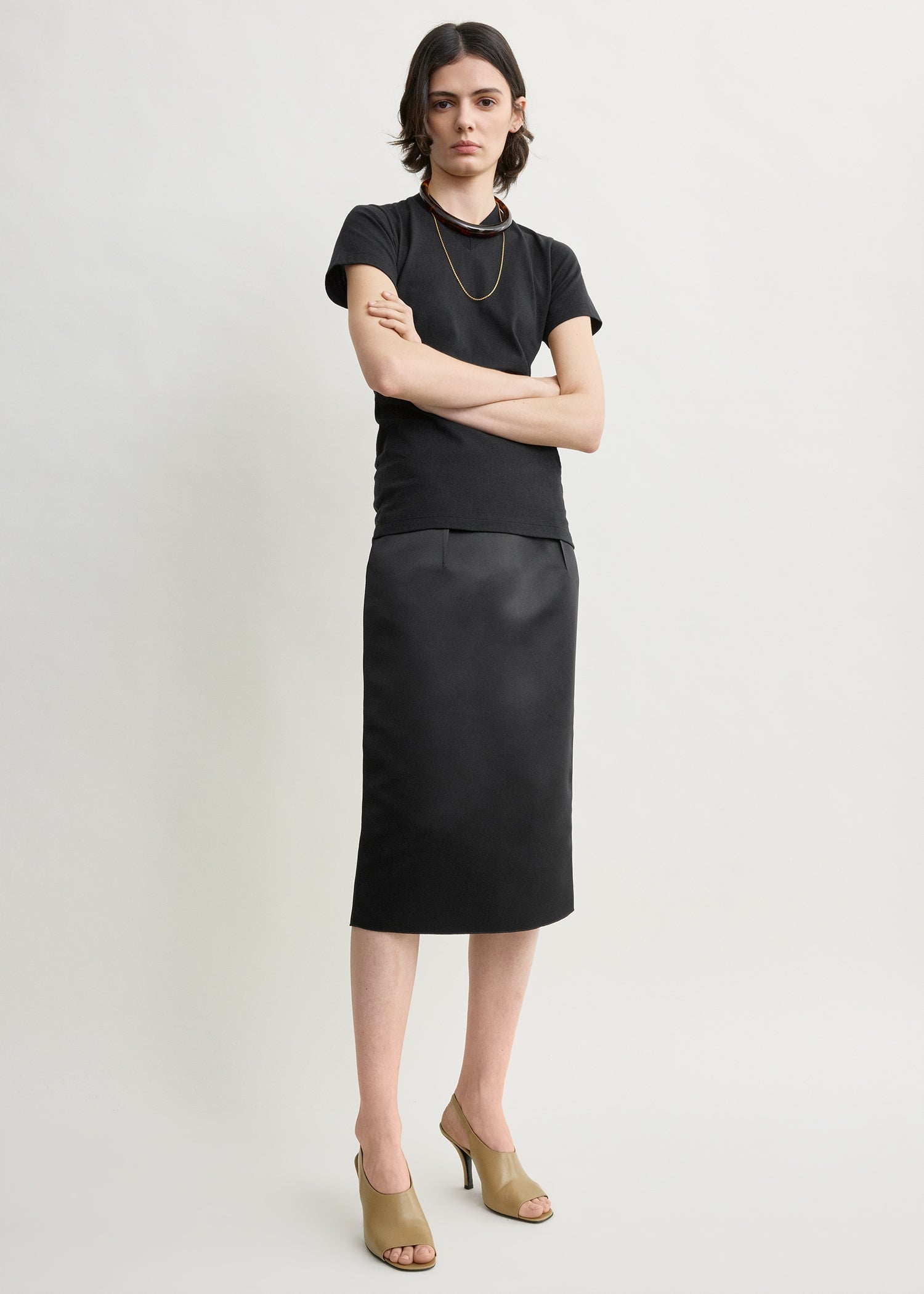 Duchess satin pencil skirt black