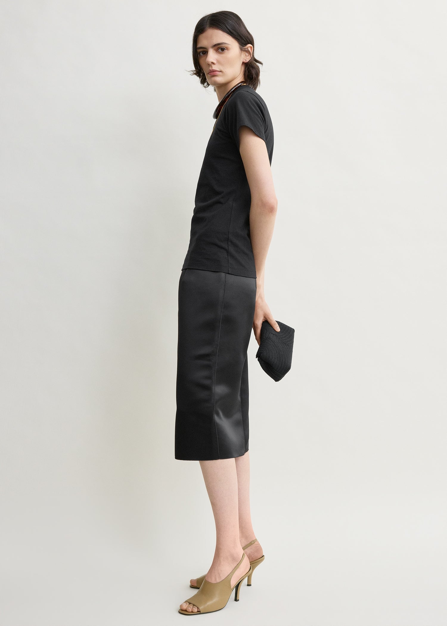 Duchess satin pencil skirt black