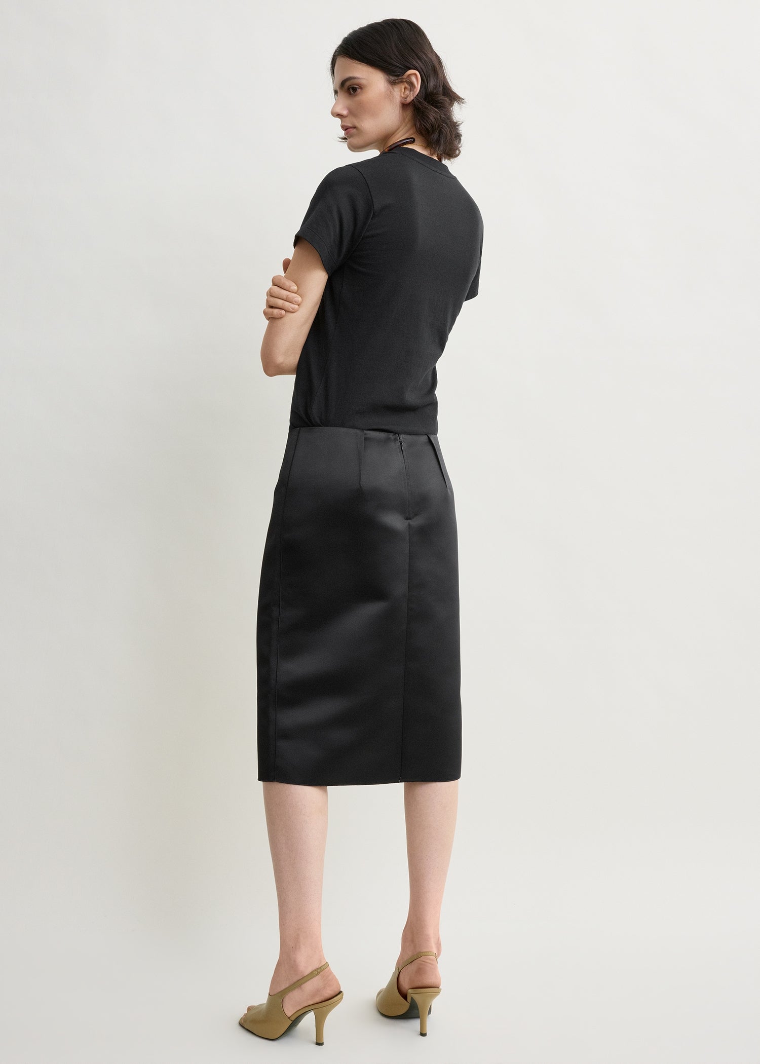 Duchess satin pencil skirt black