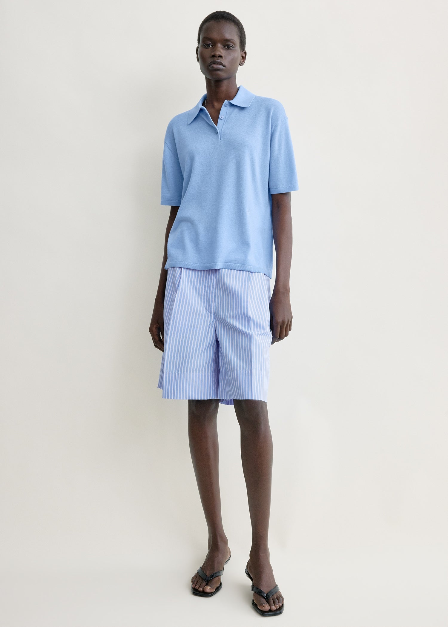 Striped cotton shorts blue/white petite