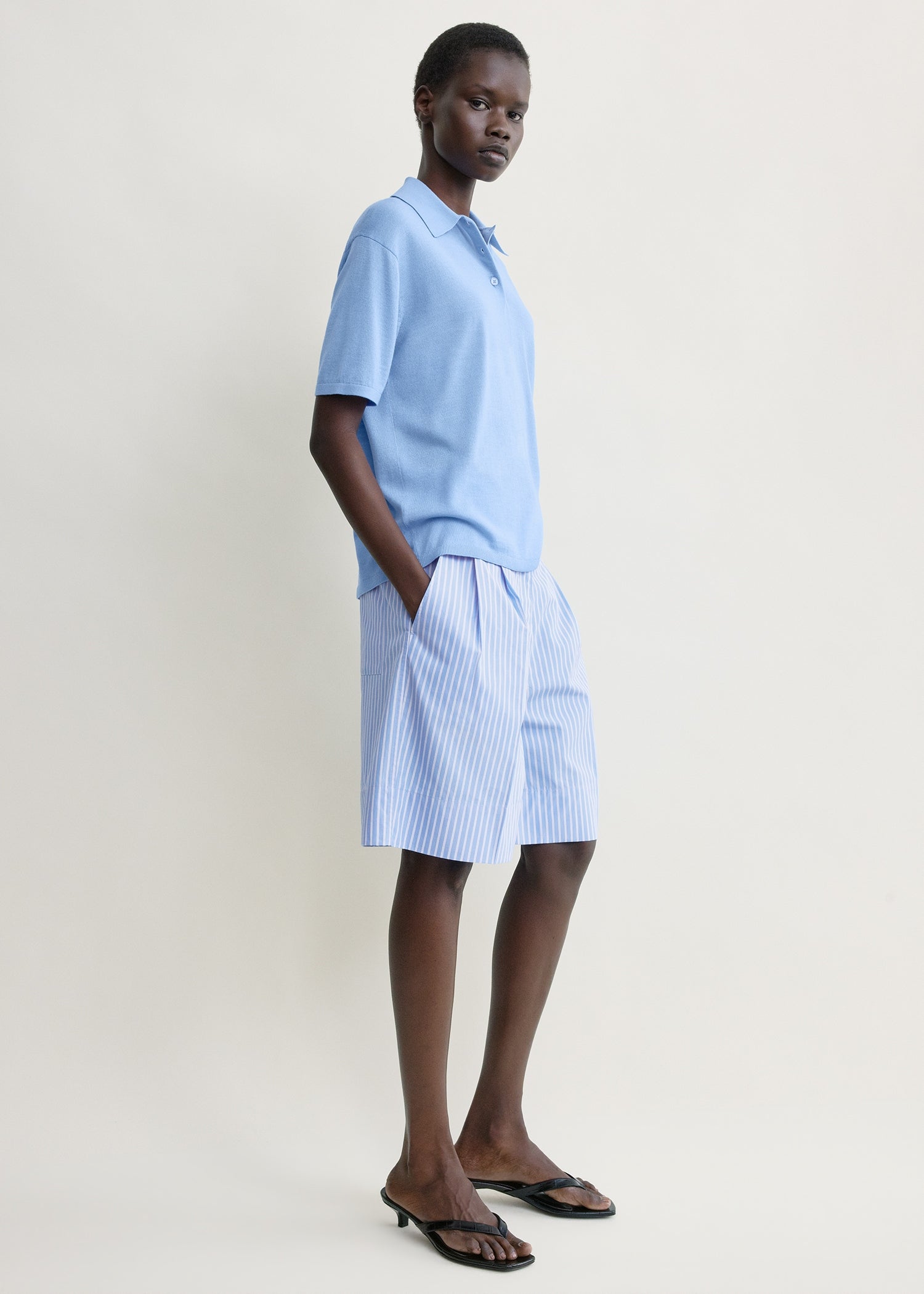 Striped cotton shorts blue/white petite