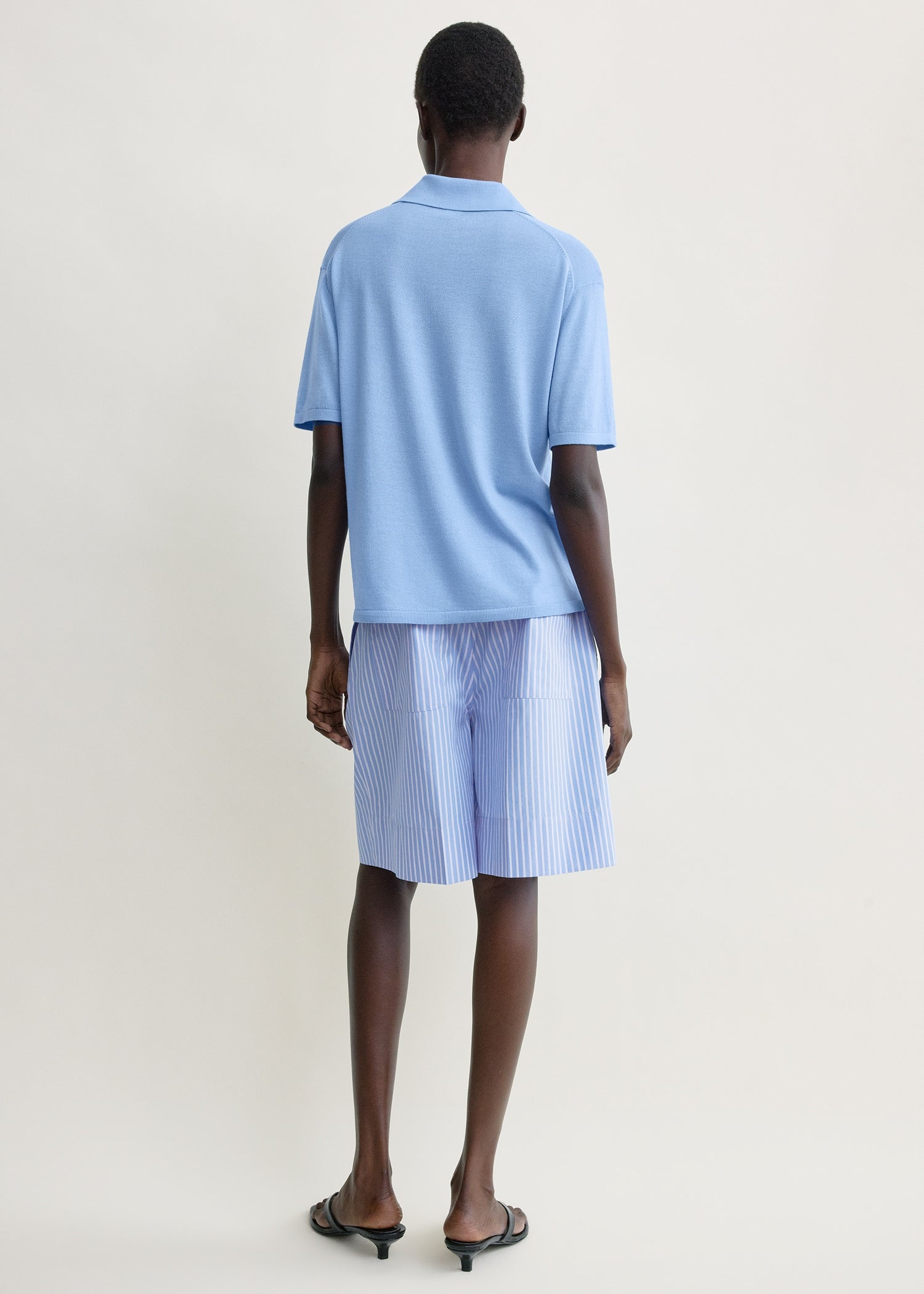Striped cotton shorts blue/white petite