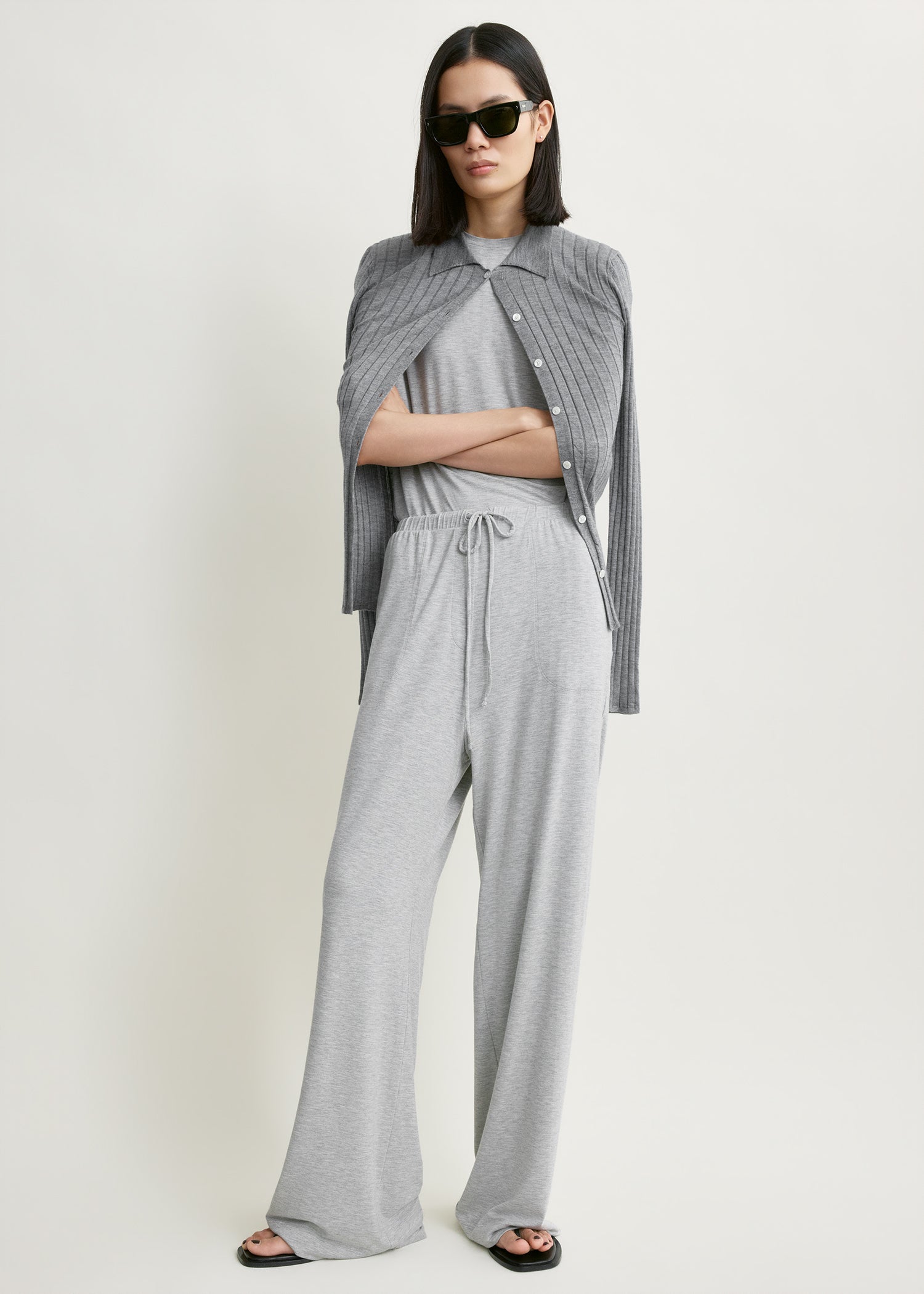 Jersey drawstring trousers pale grey mélange