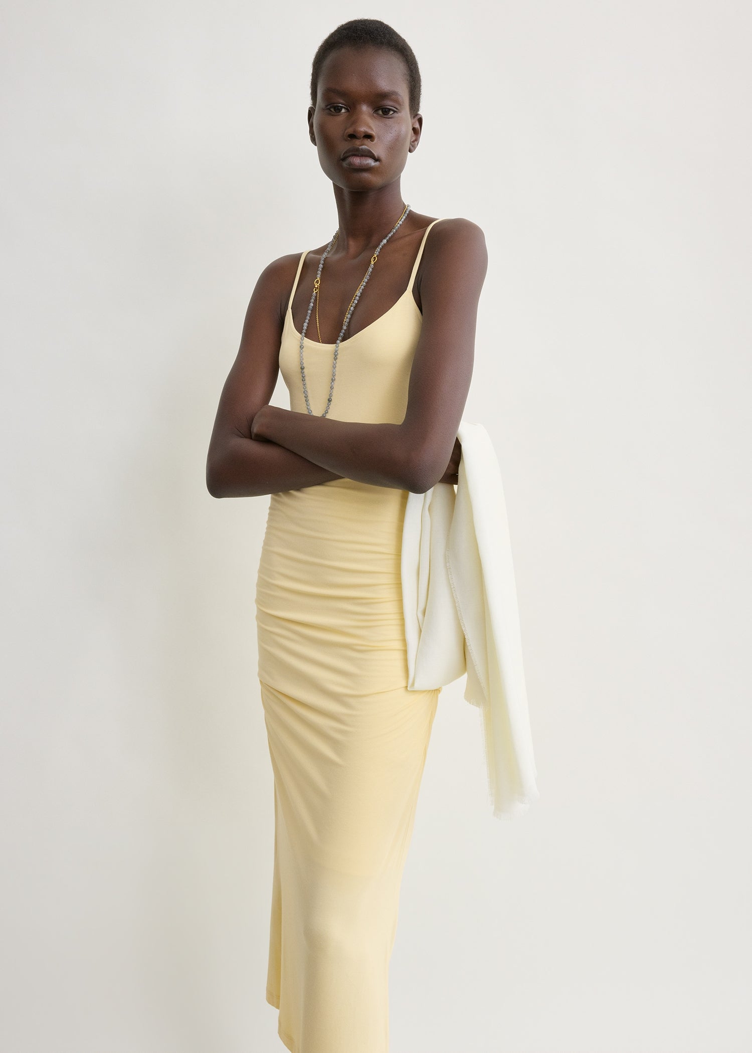 Draped slip dress buttercup
