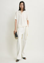 Wool-silk polo shirt white petite