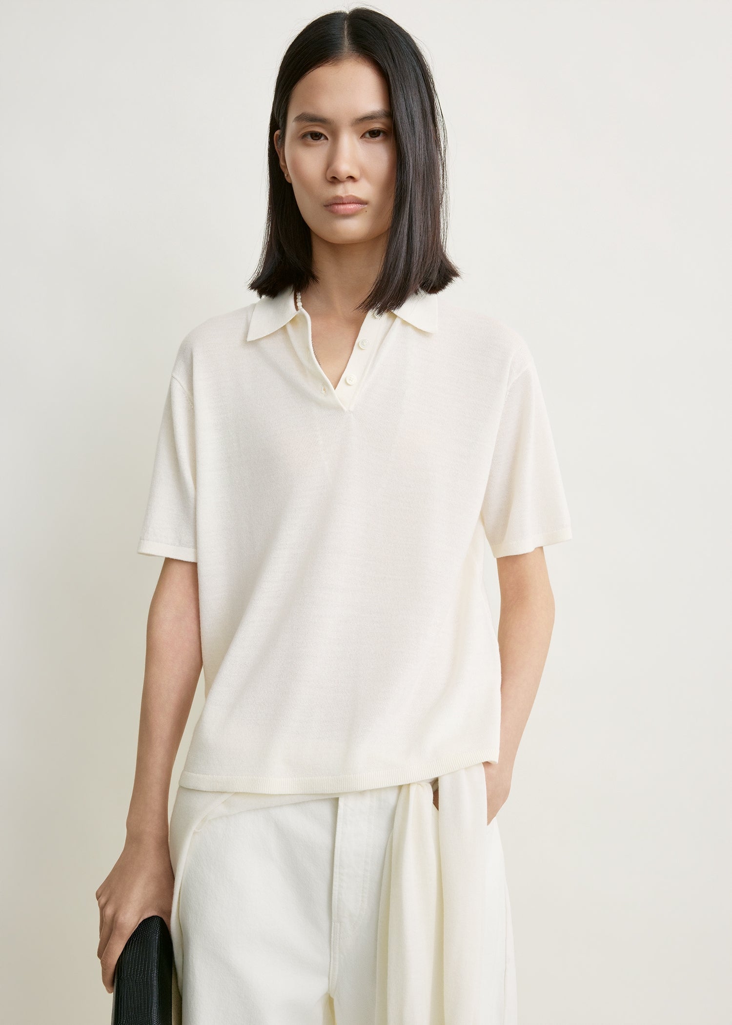 울실크 폴로 셔츠 화이트 쁘띠