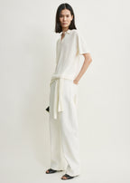 Wool-silk polo shirt white