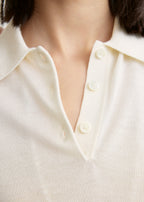 Wool-silk polo shirt white petite
