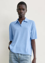 Wool-silk polo shirt blue petite