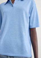Wool-silk polo shirt blue