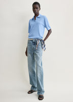 Wool-silk polo shirt blue