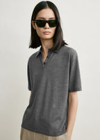Wool-silk polo shirt grey melange