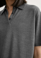 Wool-silk polo shirt grey melange