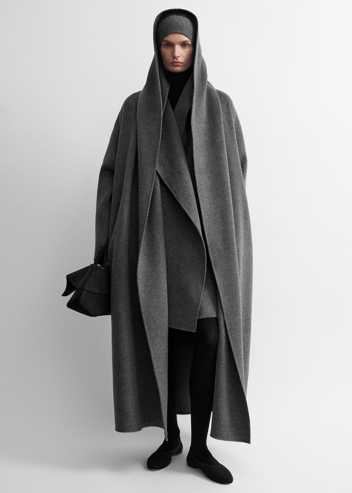 Hoodie belted coat grey melange