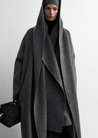 Hoodie belted coat grey melange