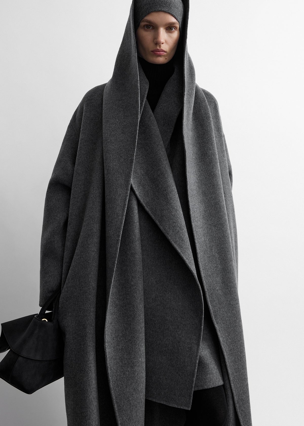 Hoodie belted coat grey melange