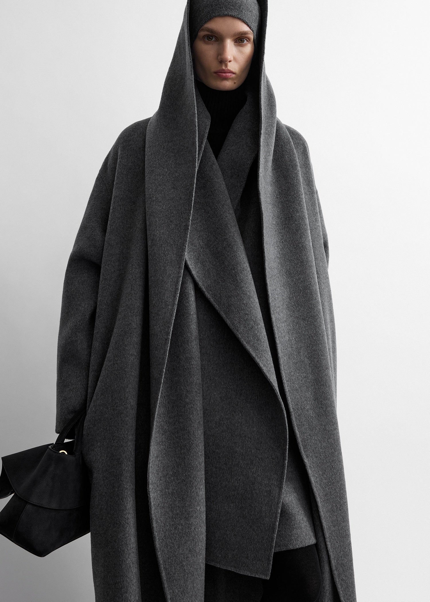 Hoodie belted coat grey melange