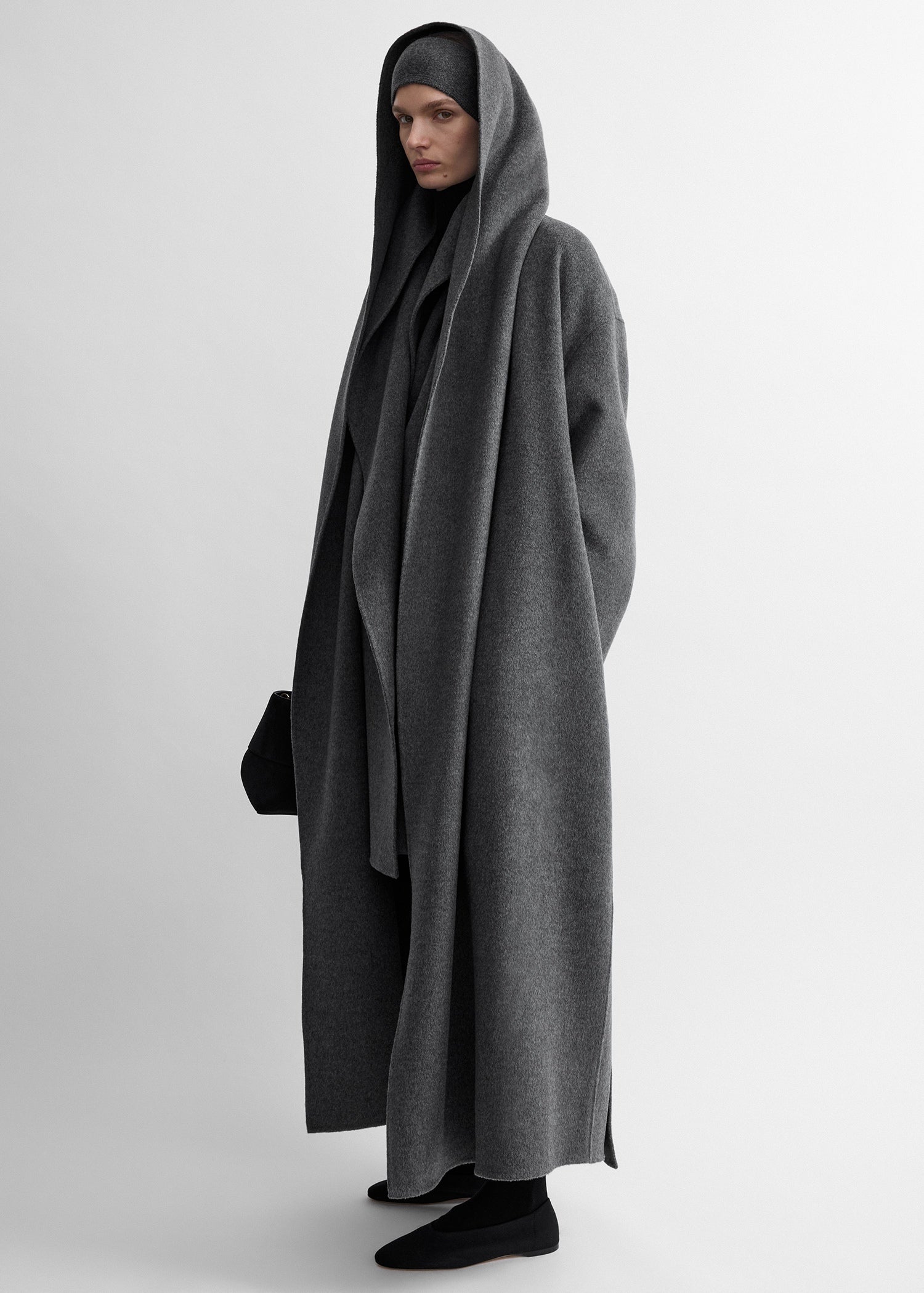 Hoodie belted coat grey melange
