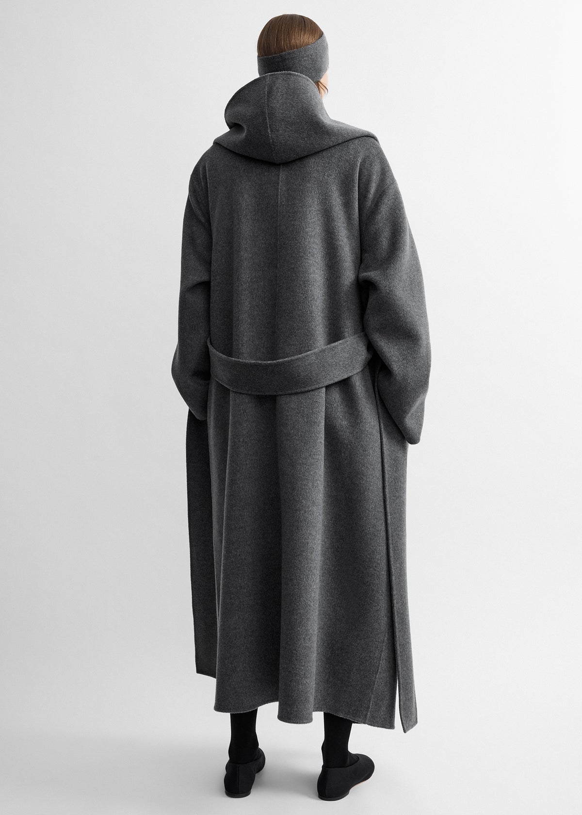 Hoodie belted coat grey melange