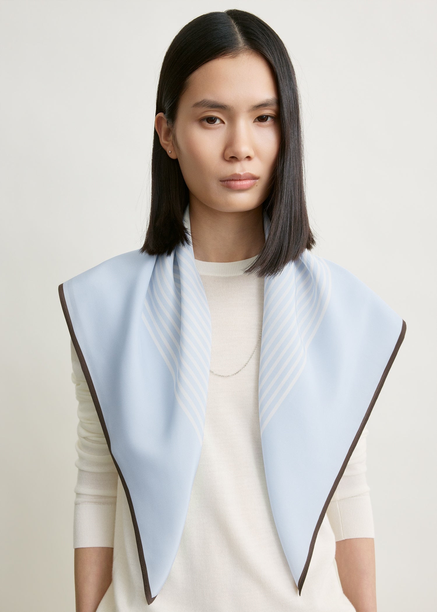 Centered monogram silk scarf sky