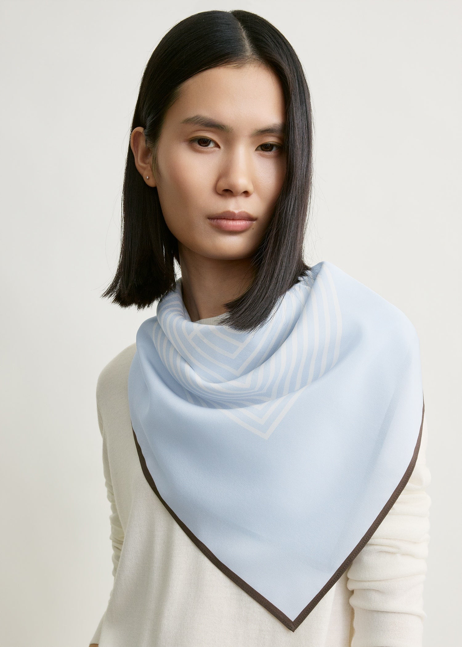 Centered monogram silk scarf sky