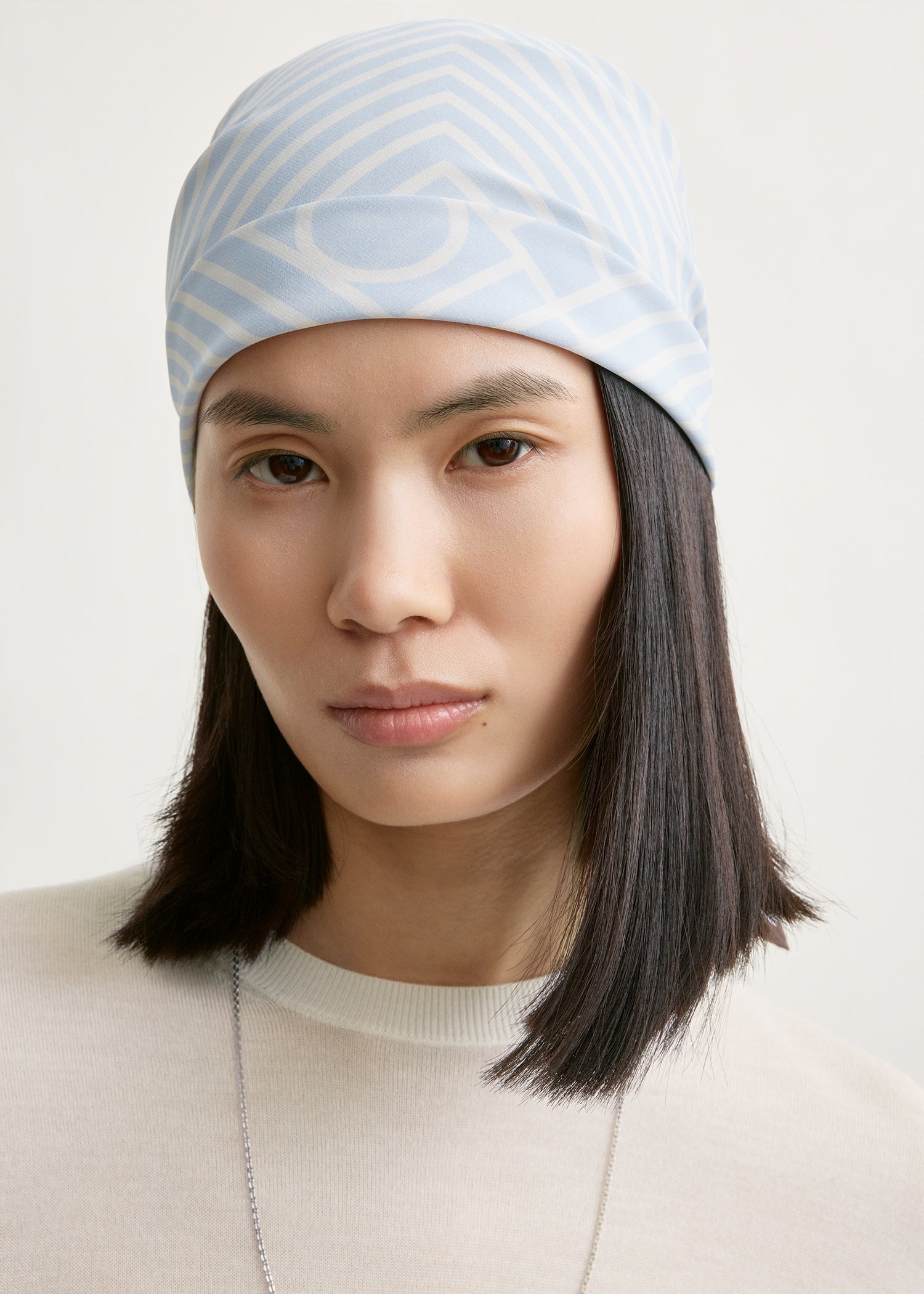 Centered monogram silk scarf sky