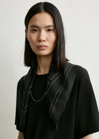 Embroidered monogram silk scarf black