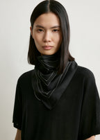 Embroidered monogram silk scarf black