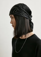 Embroidered monogram silk scarf black