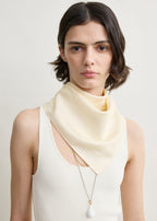 Embroidered monogram silk scarf cream