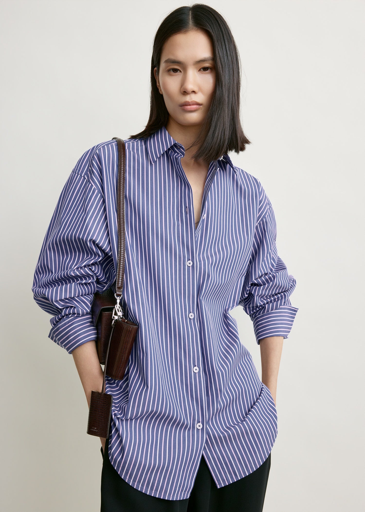 Oversized striped shirt ink/pink