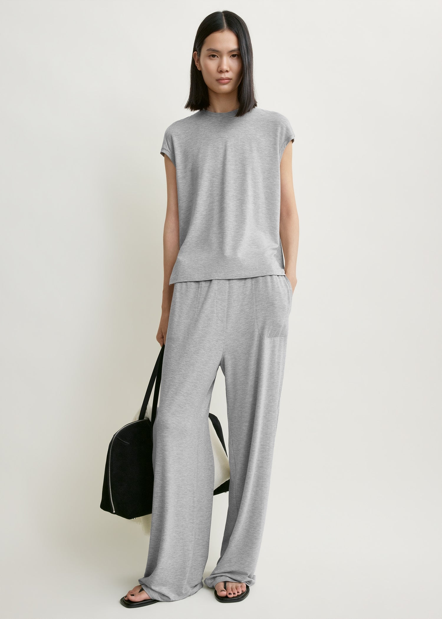 Short-sleeve jersey top pale grey mélange