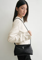 T-lock croco-embossed clutch black