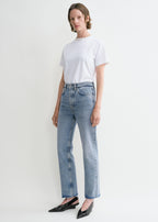 Classic cut denim worn blue