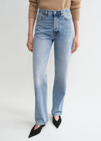 Twisted seam denim full length worn blue