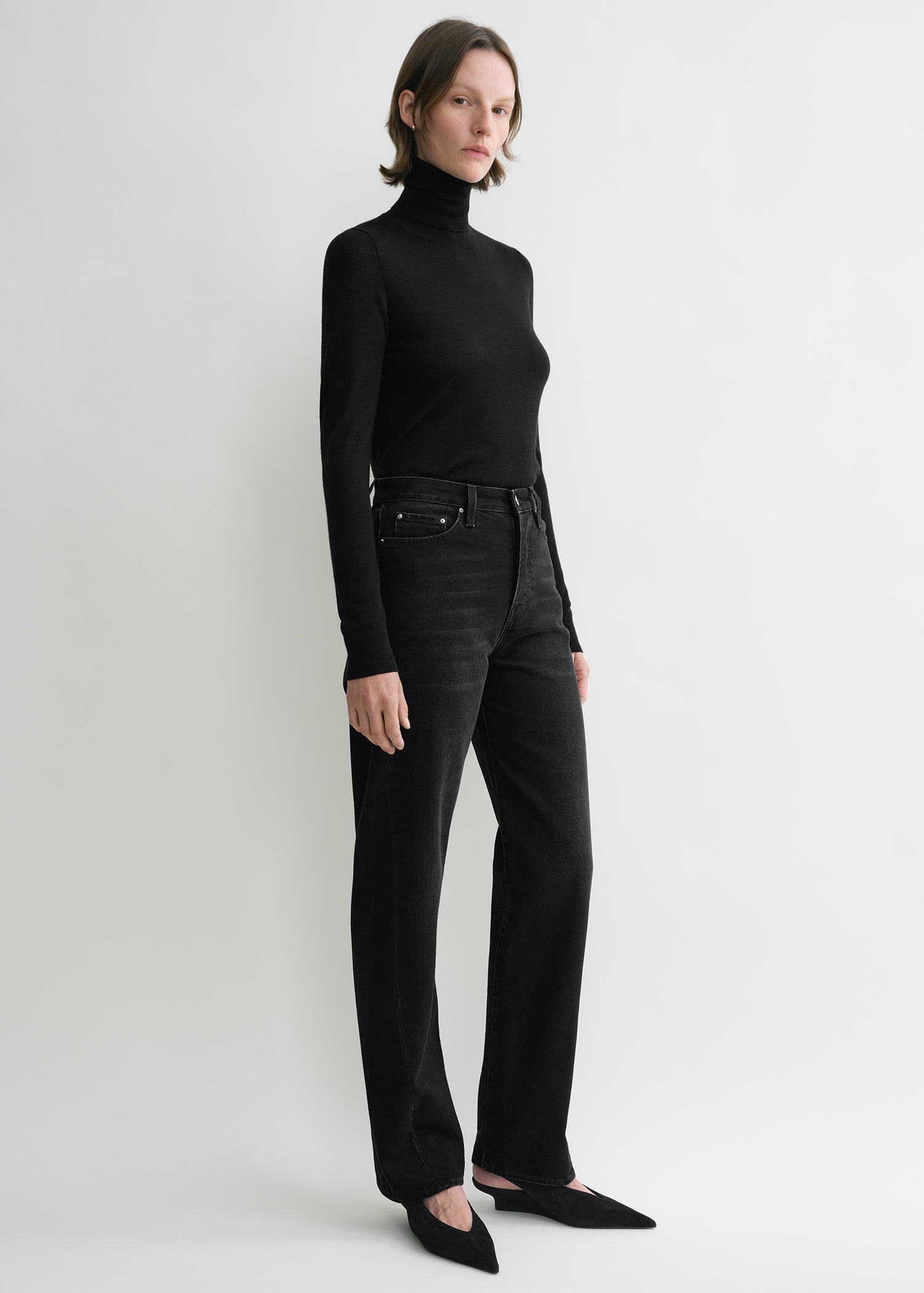 Twisted seam denim full length faded black – TOTEME