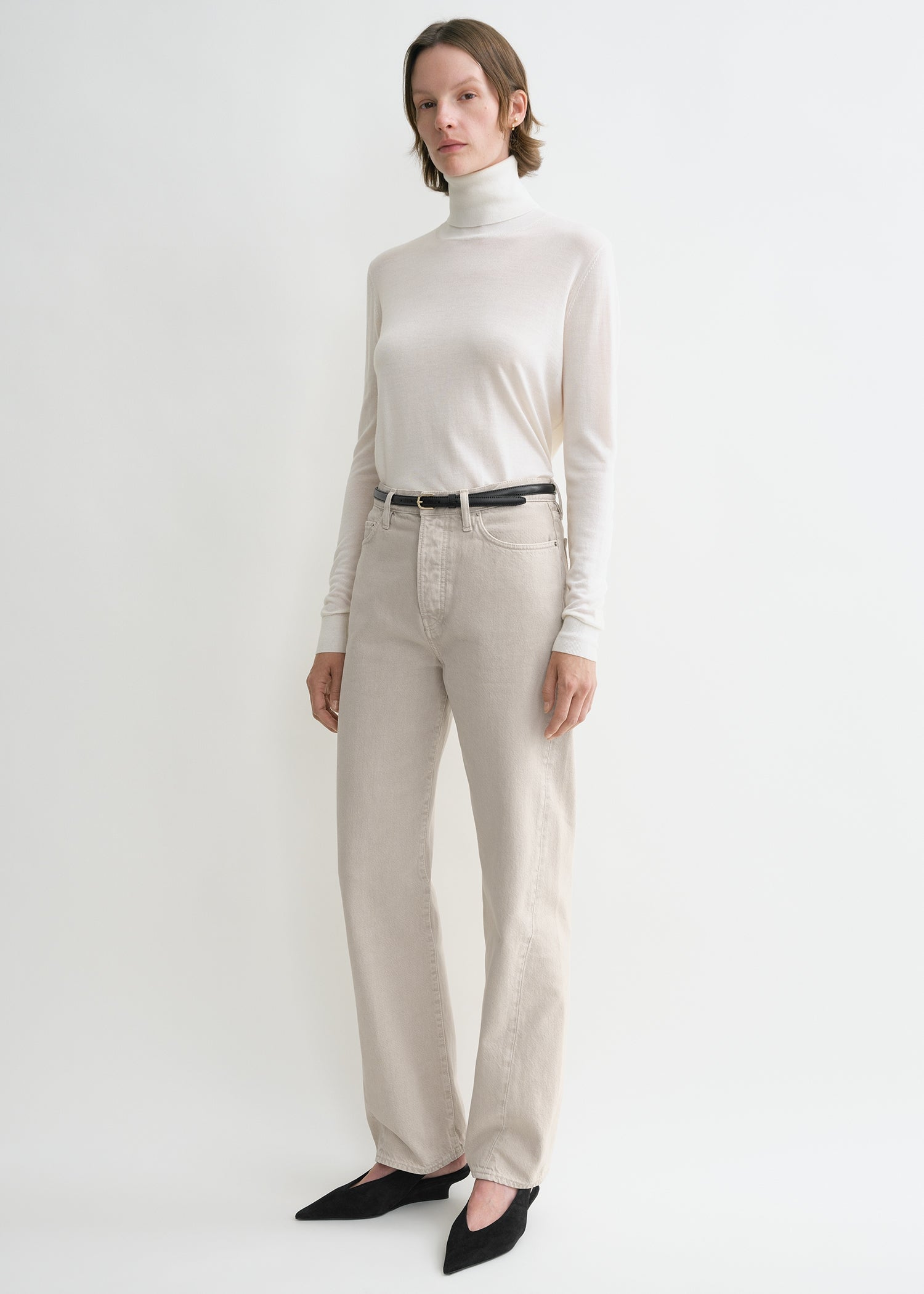 Twisted seam denim full length smoke grey
