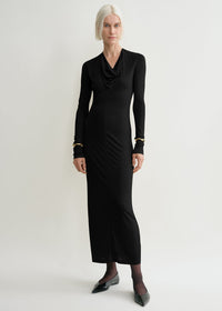 Draped V-neck dress black