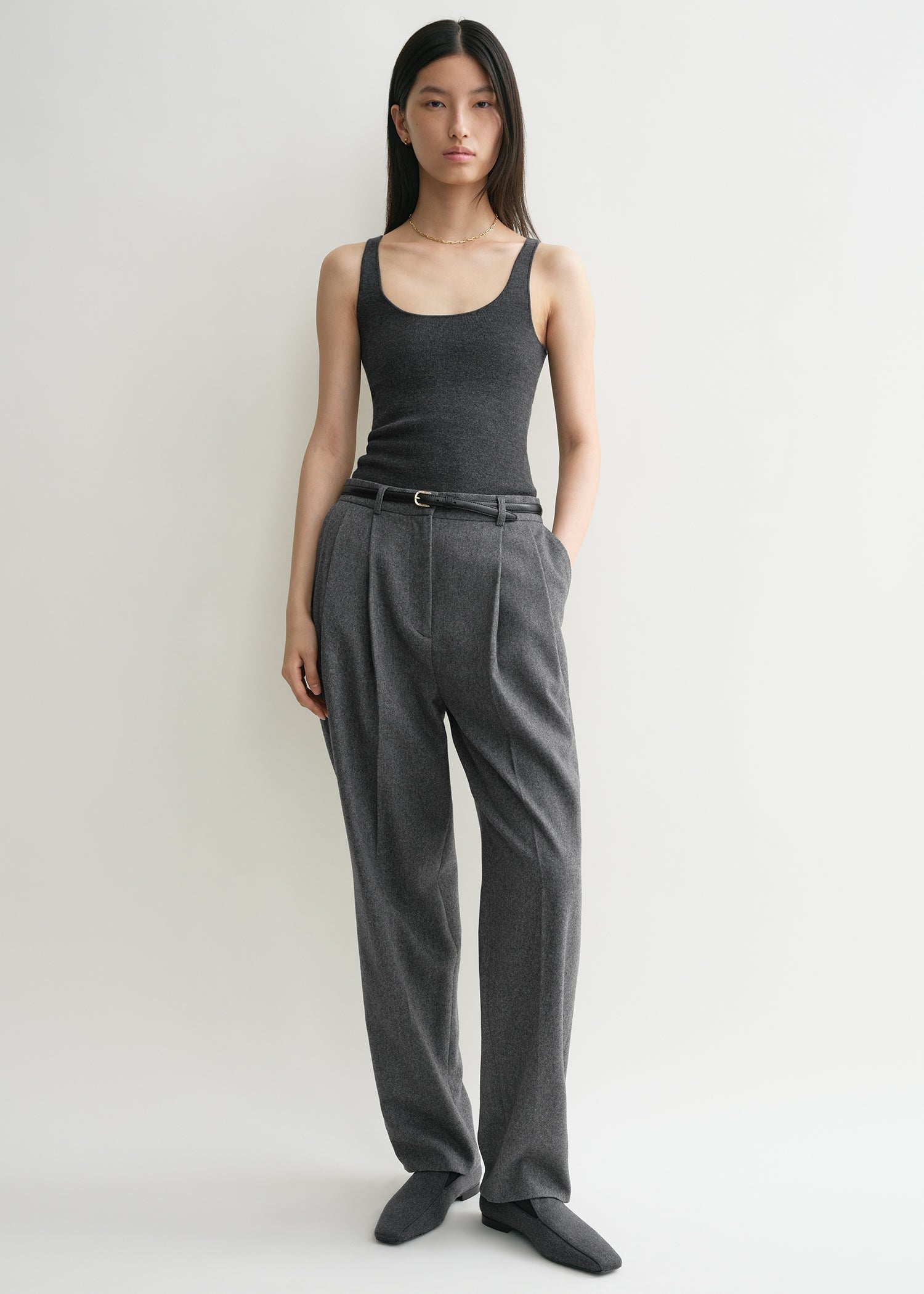 Double-pleated tailored trousers grey melange from Toteme - $300