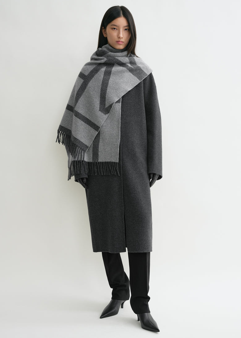 Monogram jacquard wool scarf dark grey mélange