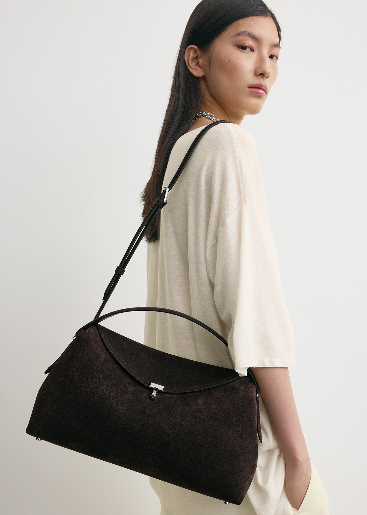 T-lock suede top handle espresso
