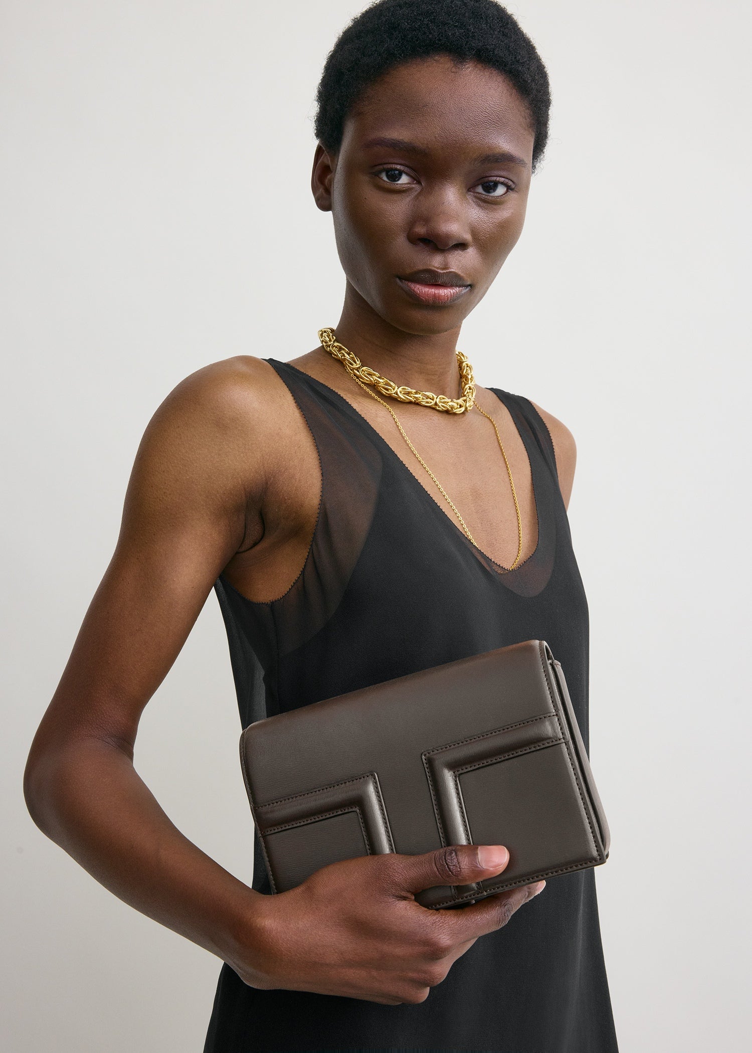 Mini T-flap leather bag bark
