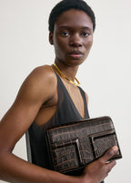 Mini T-flap croco-embossed bag dark brown