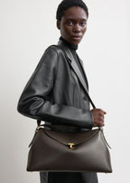 T-lock leather top handle bark