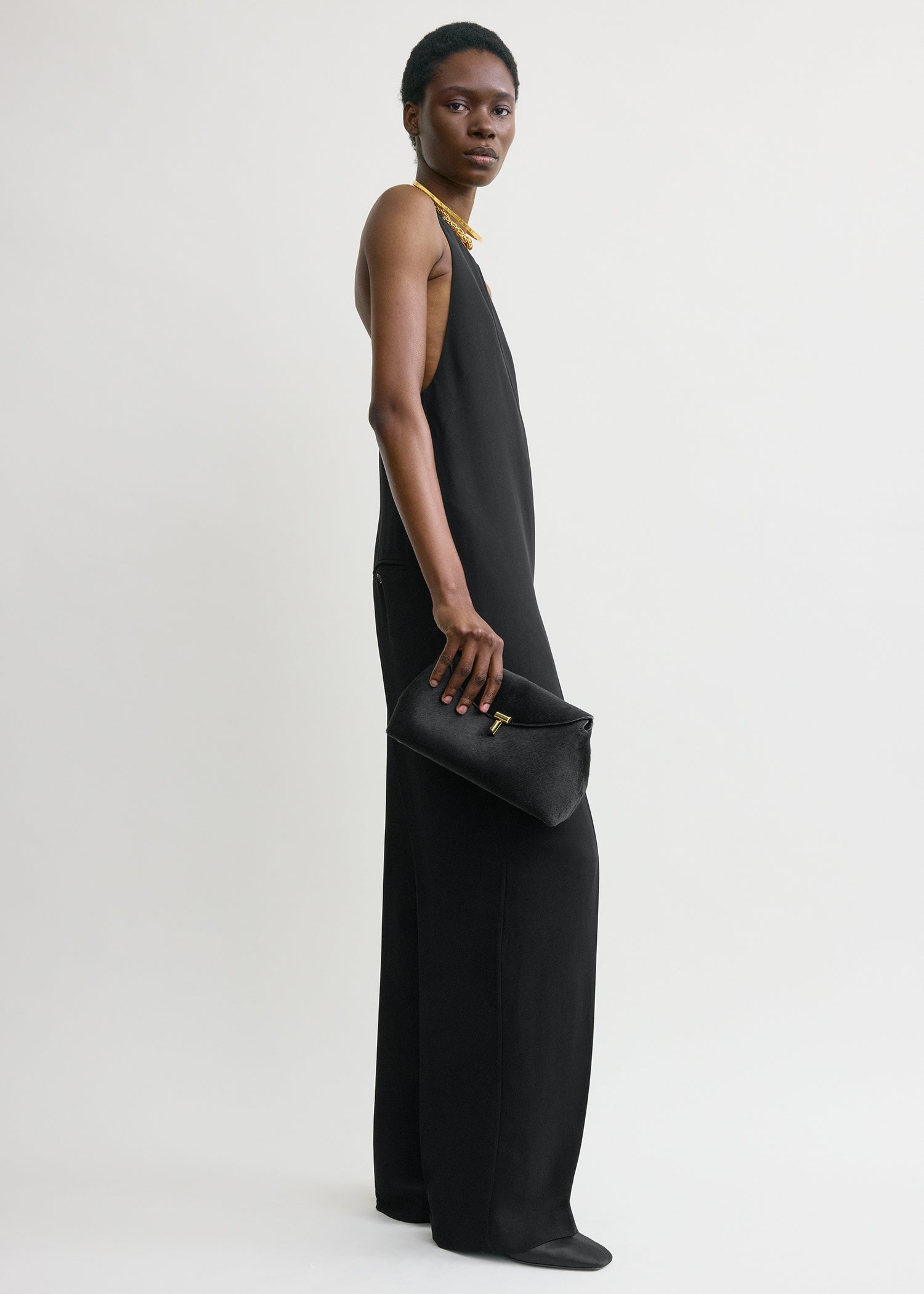 T-lock pony hair clutch black