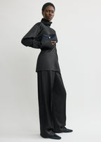 Mini T-lock satin clutch navy