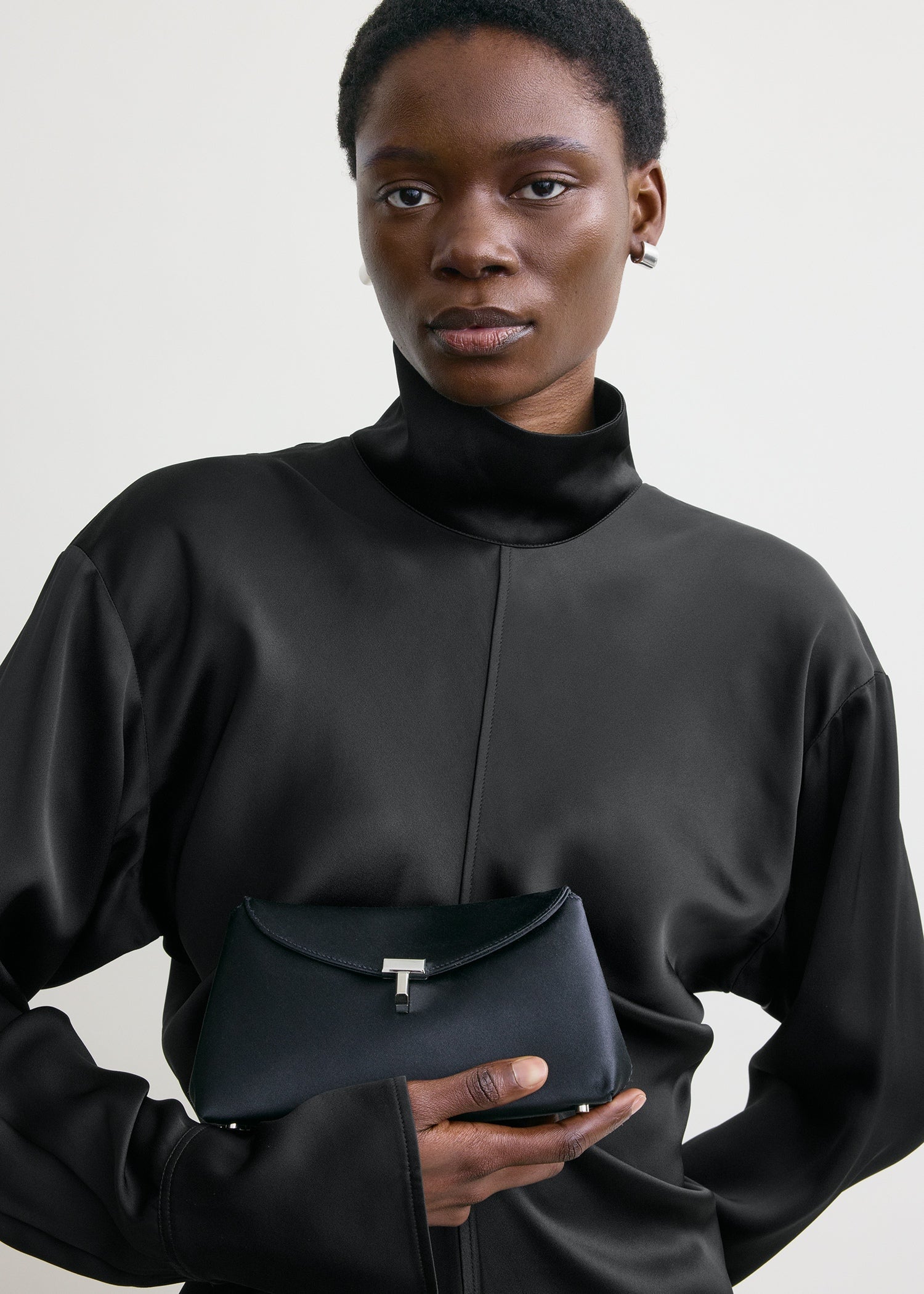 Mini T-Lock satin clutch navy – TOTEME Mini T-Lock satin clutch navy – TOTEME