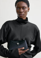 Mini T-lock satin clutch navy