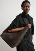 Belted suede tote brown